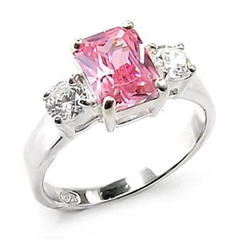 Vintage Sterling Silver Pink Cubic Zirconia Cocktail Ring Size 5 6 Triplet 925